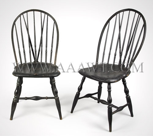 Assembled Pair
Braced Bow-Back Side Chairs
Pipe-Stem Spindles
Newport, Rhode Island
Circa 1785-1800, entire view